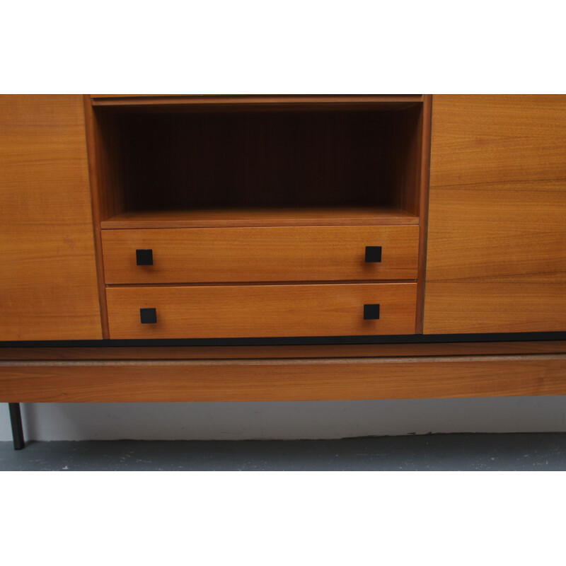 Credenza vintage in noce e metallo, Germania 1960