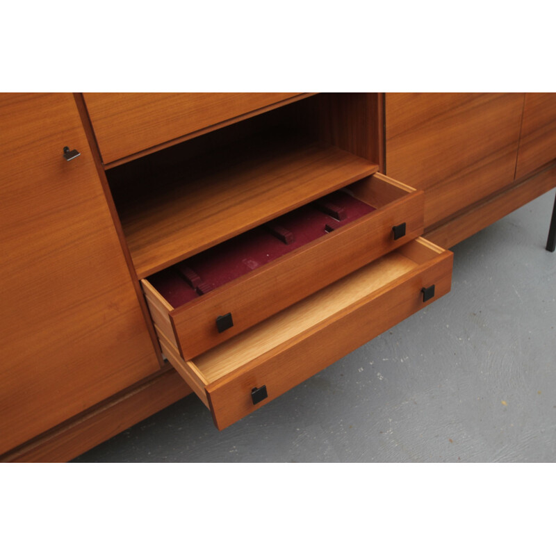 Vintage walnut and metal sideboard, Germany 1960