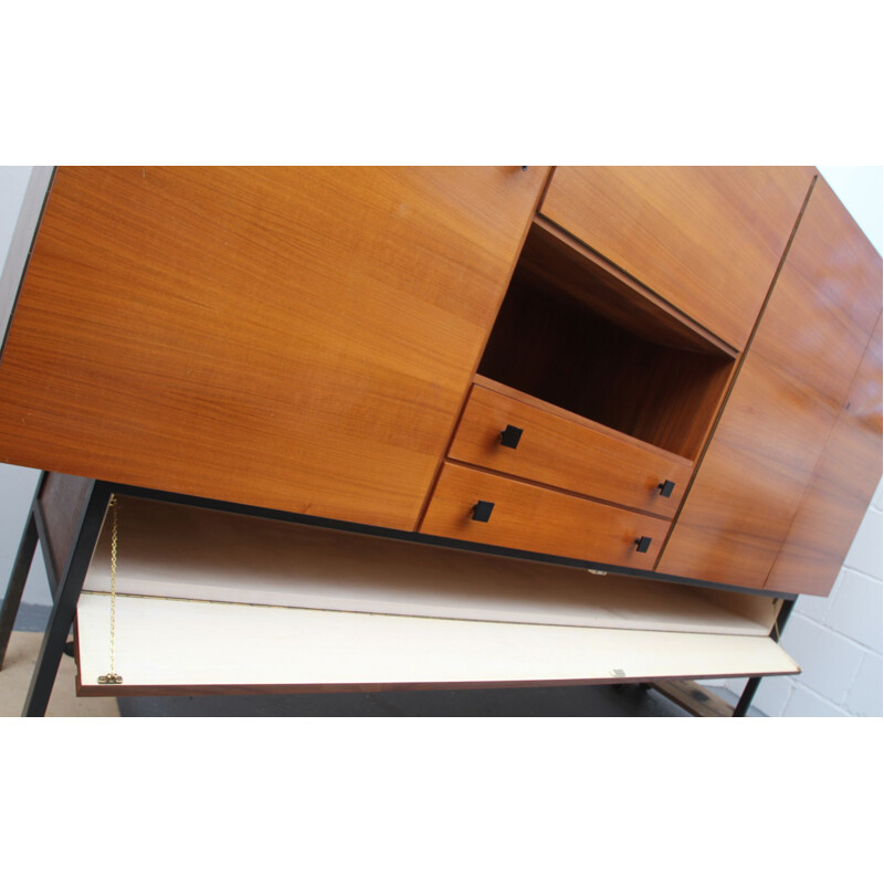 Credenza vintage in noce e metallo, Germania 1960