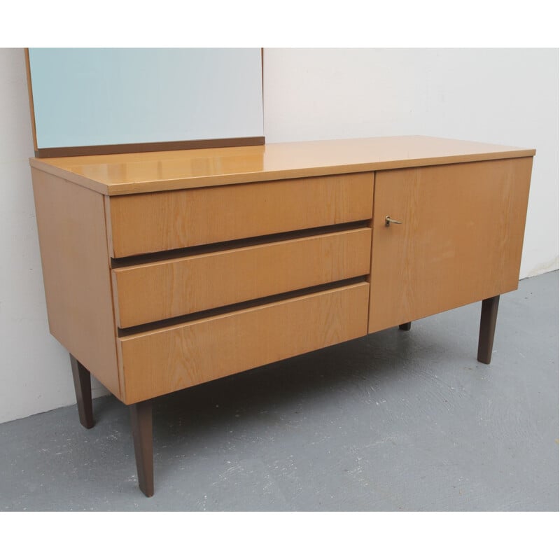 Vintage ash sideboard with mirror, Germany 1960