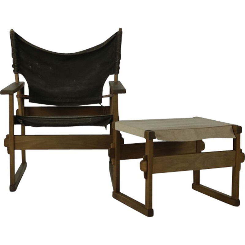 Vintage safari chair and ottoman by Kai Winding for Poul Hundevad