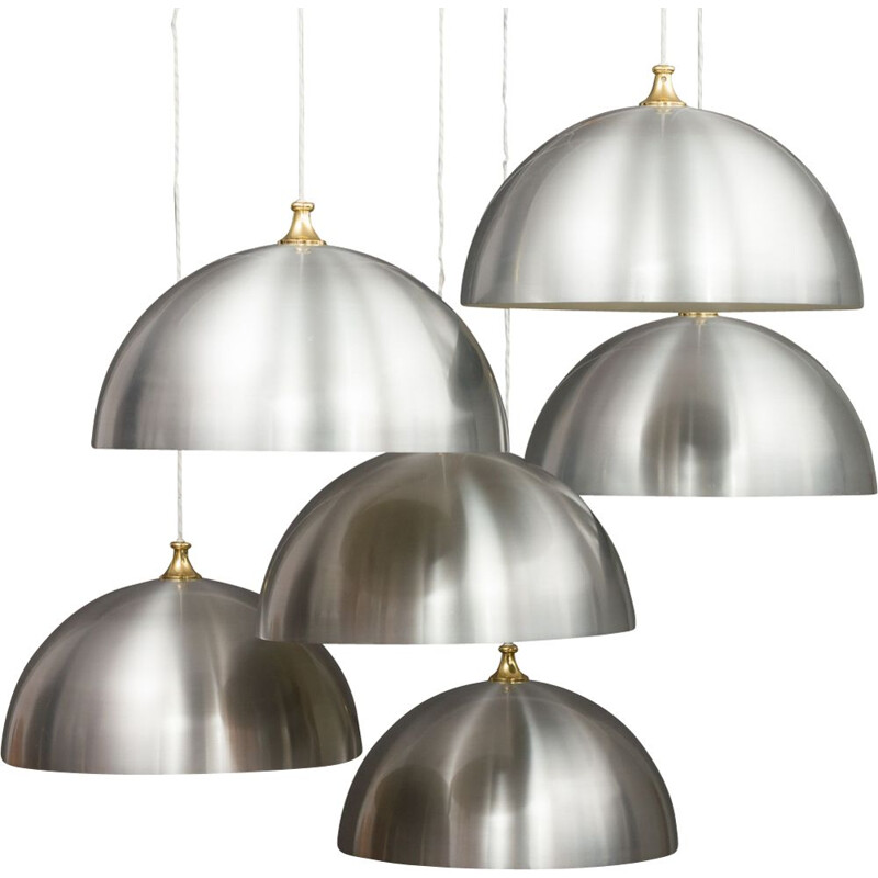 Set of 6 vintage pendant lamps in aluminum 1950