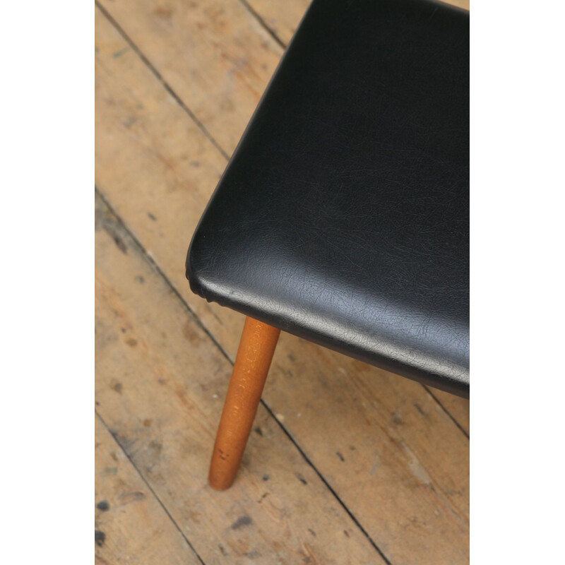 Vintage black skai and beech footstool