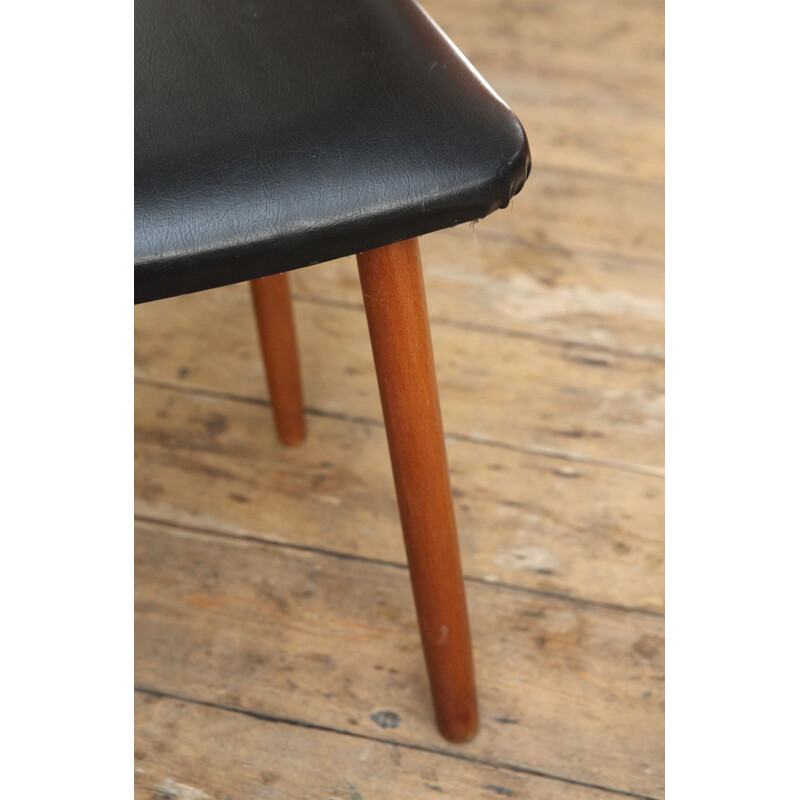 Vintage black skai and beech footstool