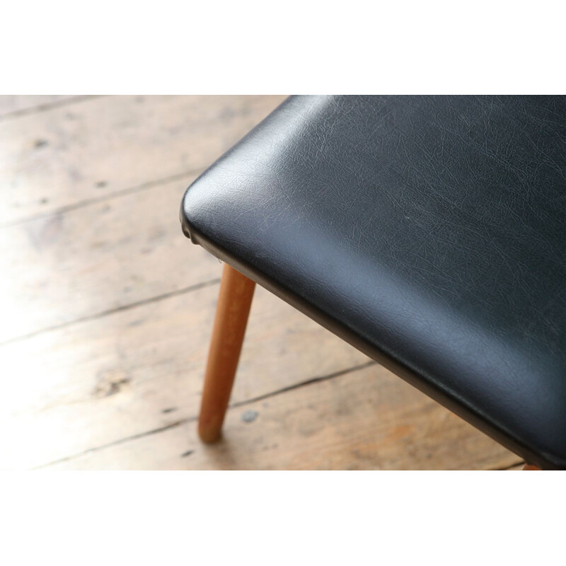 Vintage black skai and beech footstool