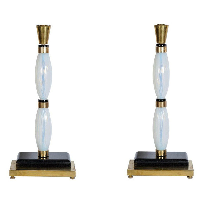 Pair of brass and Murano glass lamps