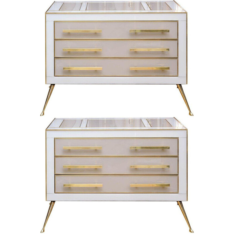 Pair of vintage chest of drawers in tinted glass, Italy 1980
