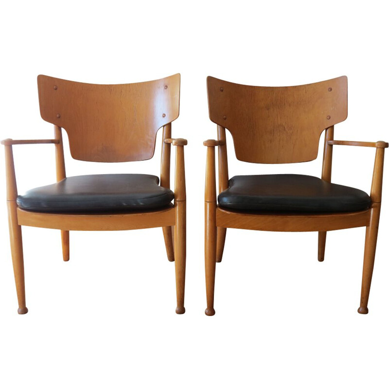 2 chaises vintage danoises noires, Hvidt et Molgaard 1940