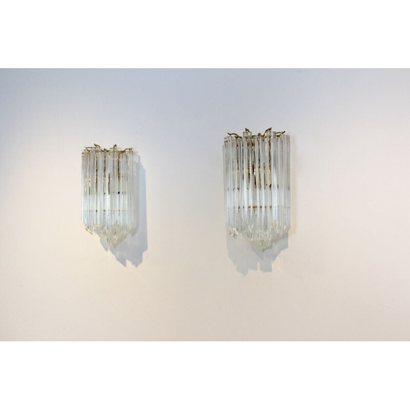 Vintage glamorous set of 2 sconces in brass and Murano glass for Novaresi