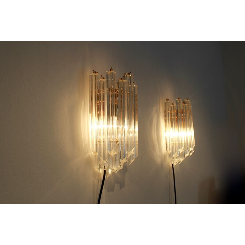 Vintage glamorous set of 2 sconces in brass and Murano glass for Novaresi