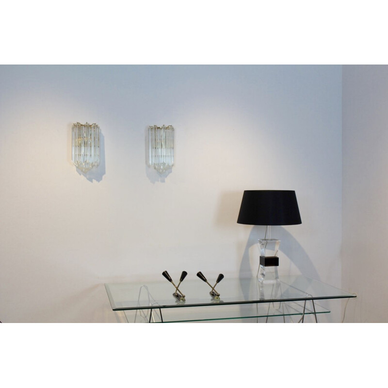 Vintage glamorous set of 2 sconces in brass and Murano glass for Novaresi