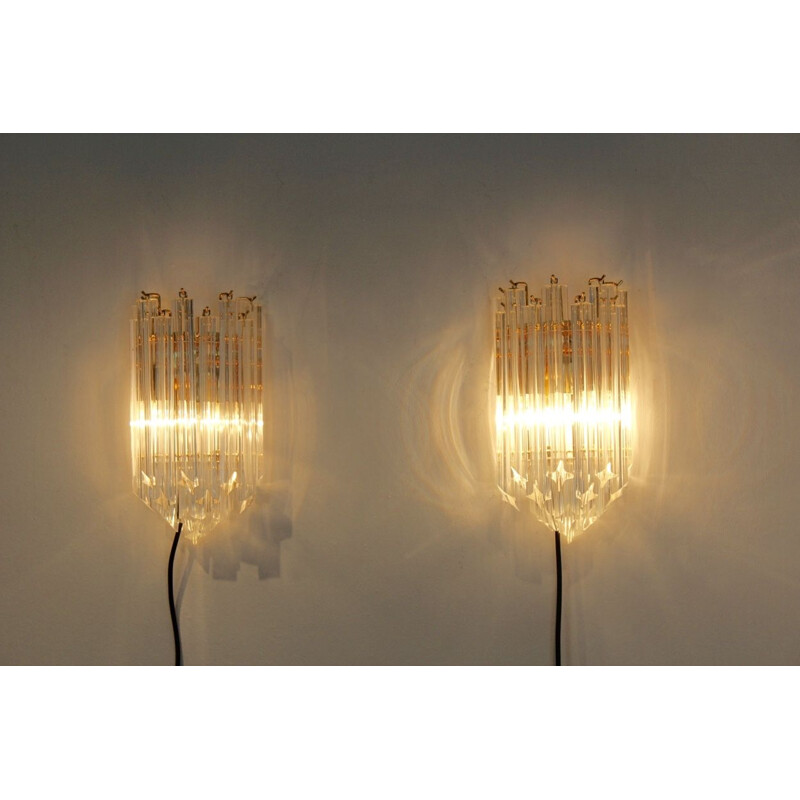 Vintage glamorous set of 2 sconces in brass and Murano glass for Novaresi
