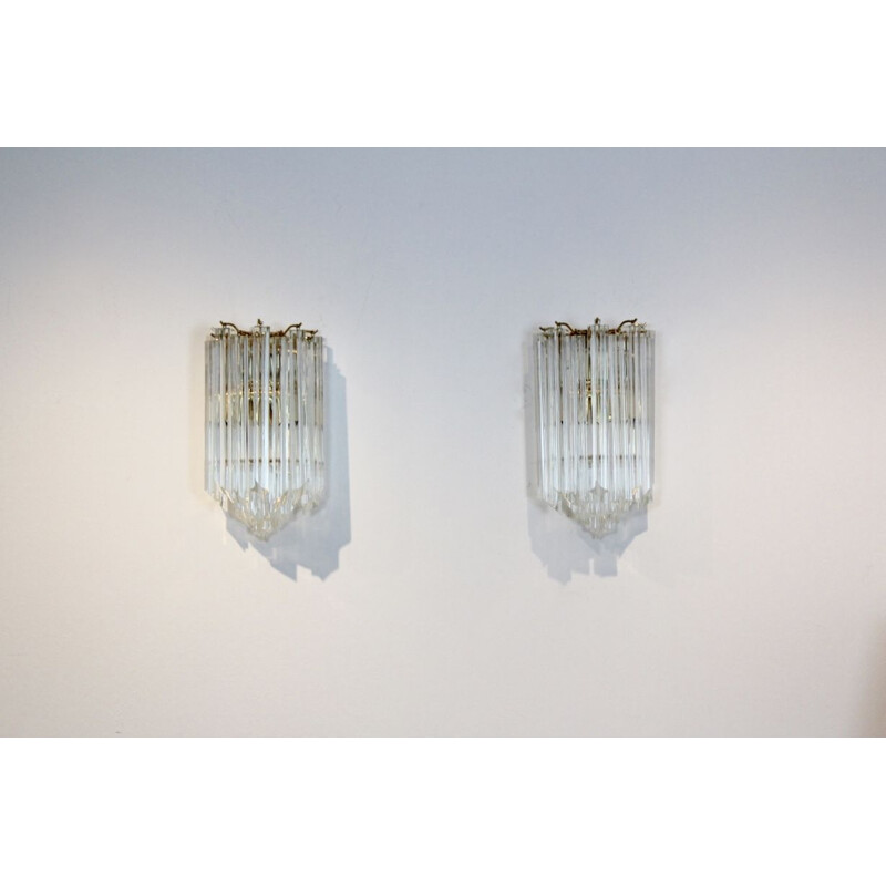 Vintage glamorous set of 2 sconces in brass and Murano glass for Novaresi