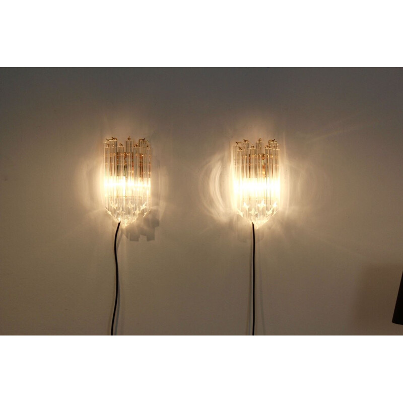 Vintage glamorous set of 2 sconces in brass and Murano glass for Novaresi