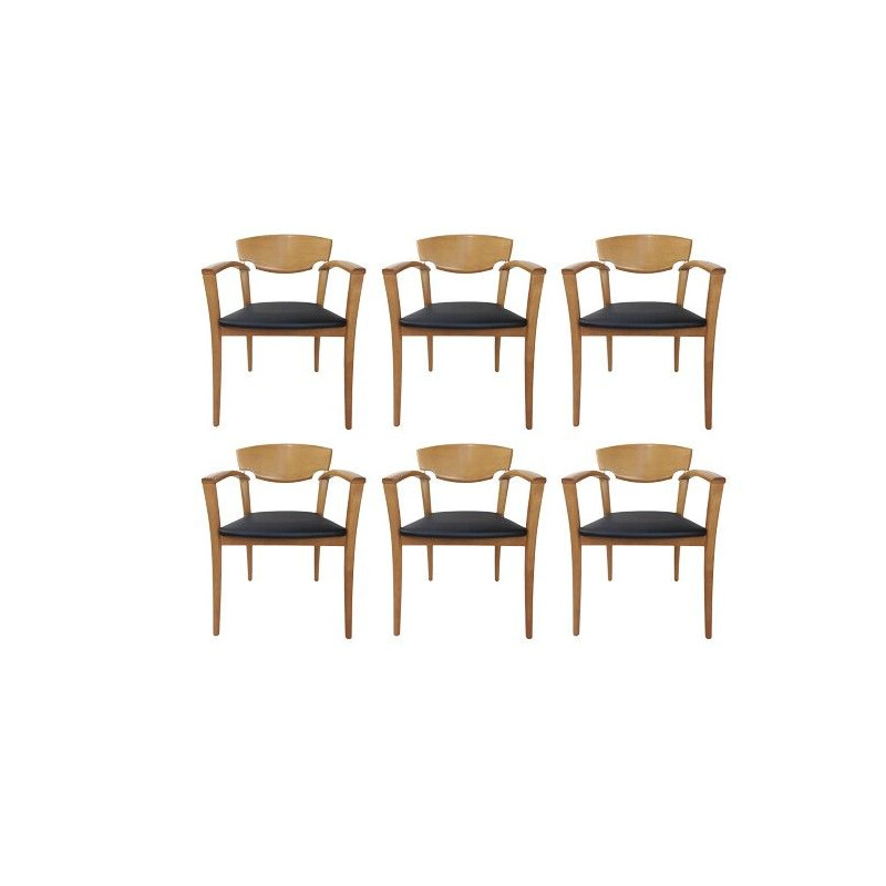 Suite de 6 chaises vintage en hêtre massif 1980