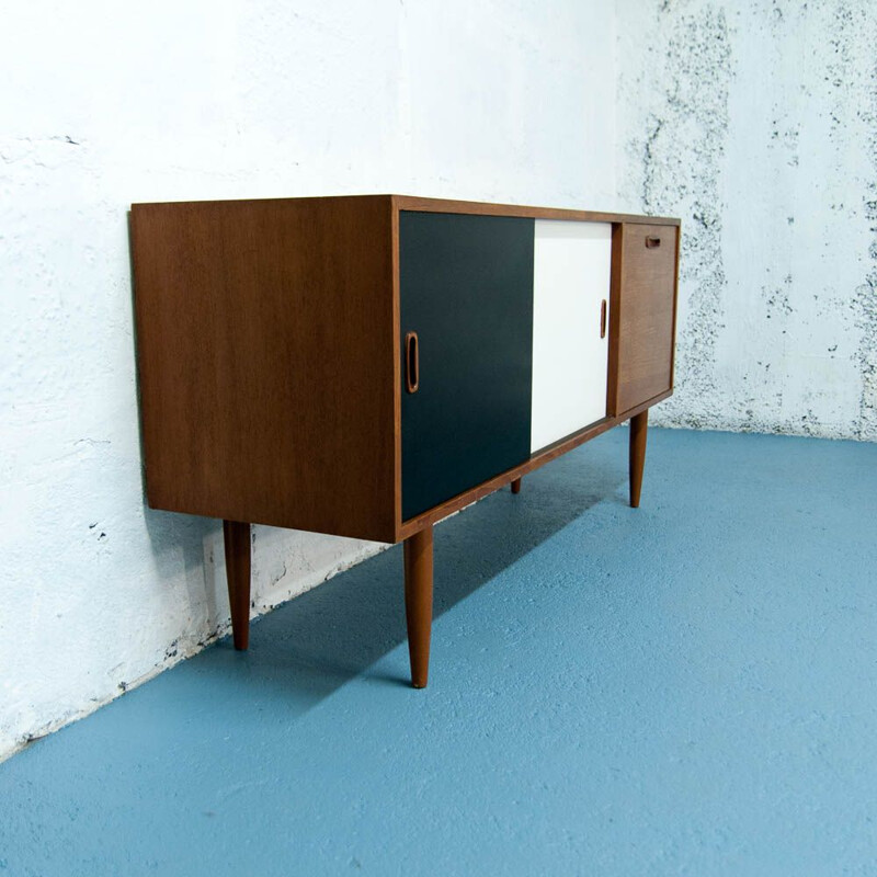 Vintage scandinavian sideboard in teak cubic design 1960