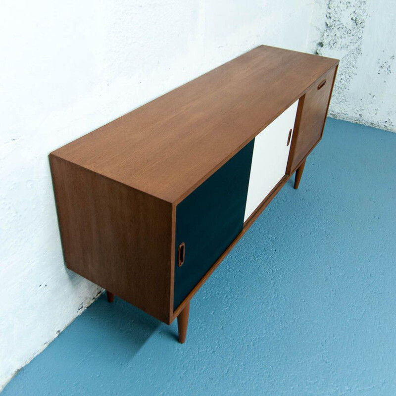 Enfilade vintage scandinave en teck design cubique 1960