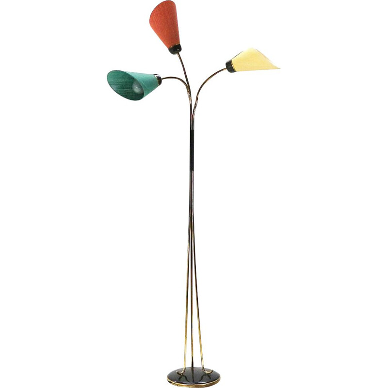 Vintage three-light floor lamp in brass 1950