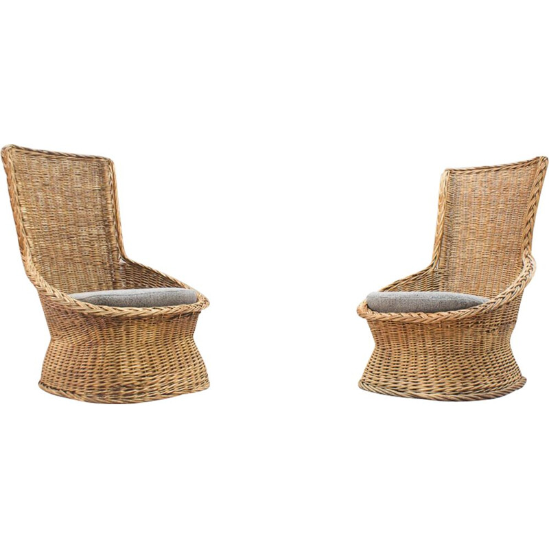 Set of 2 vintage italian rattan armchairs 1960