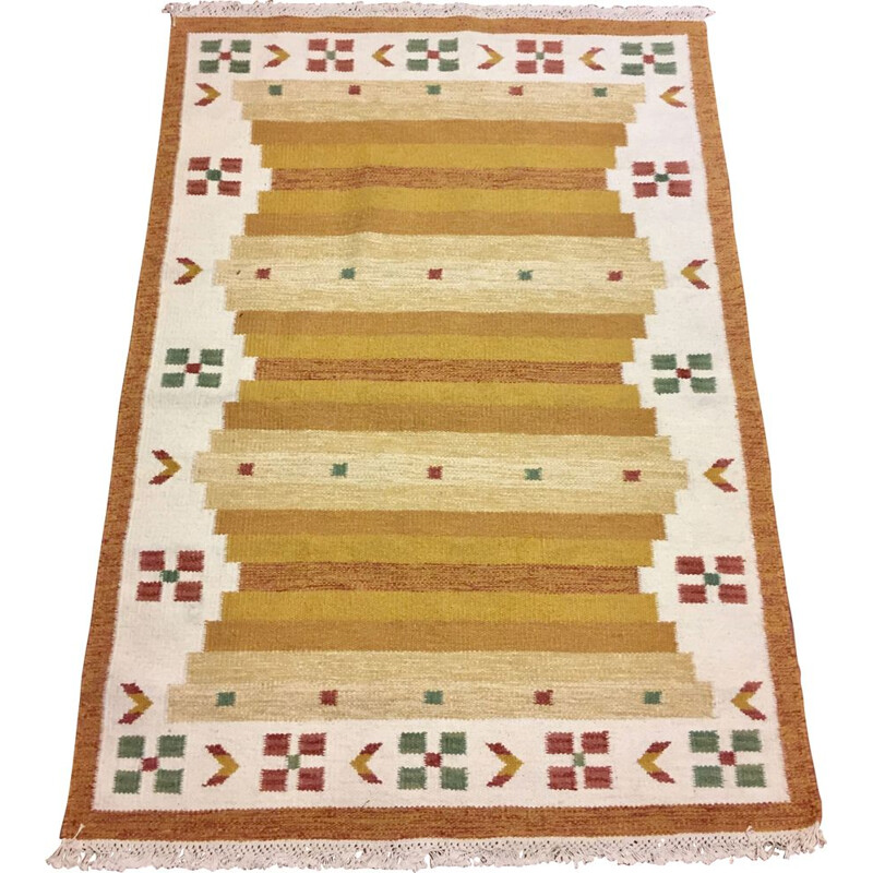 Vintage scandinavian Rolakan hand-woven rug 1950