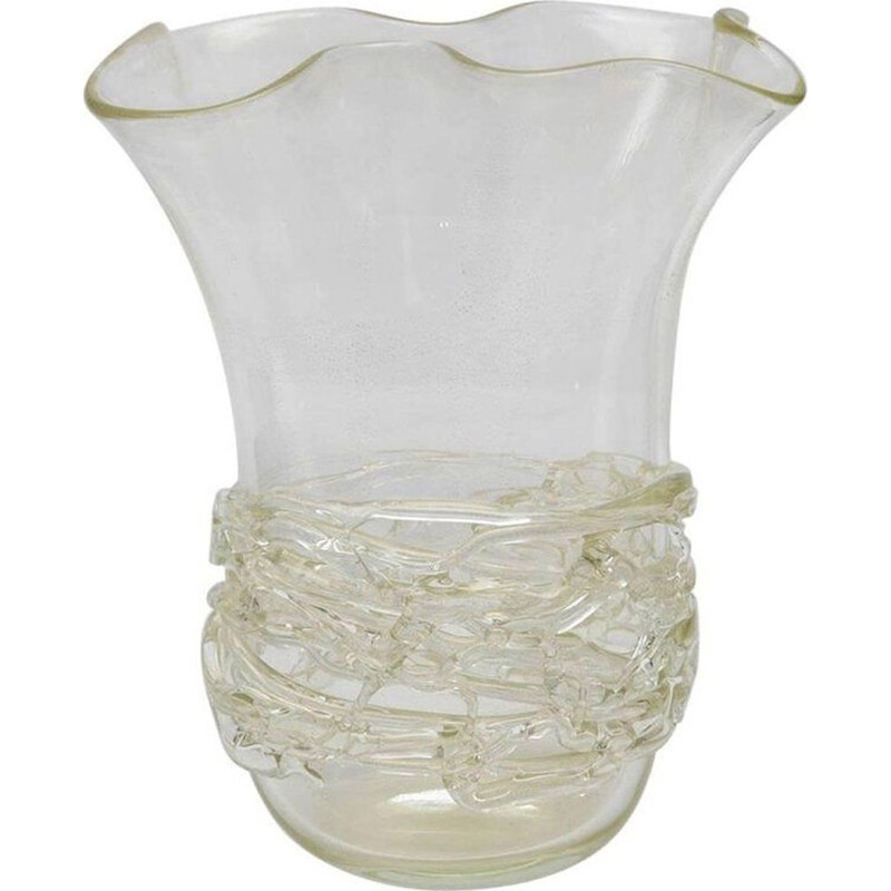 Vase vintage transparent en verre de Murano 1990
