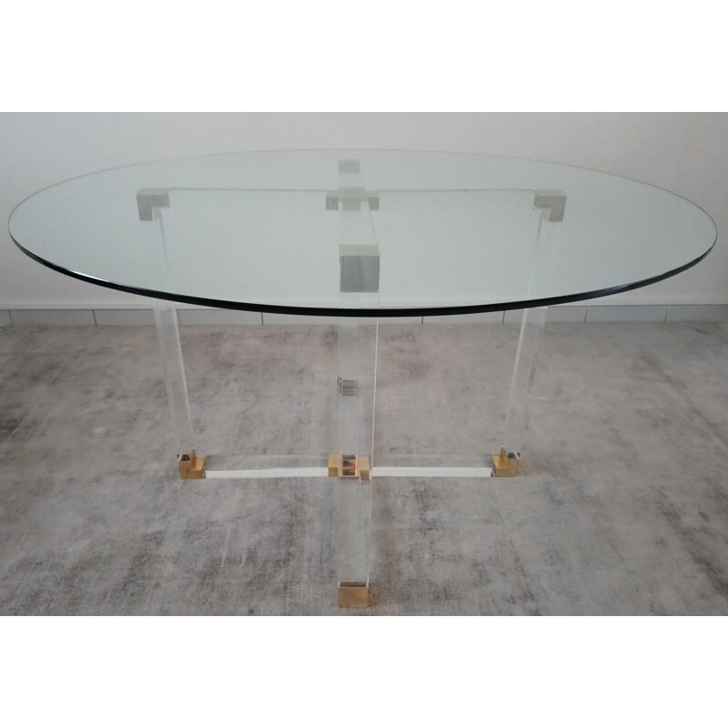 Vintage plexiglass and glass dining table for Metalarte 1970