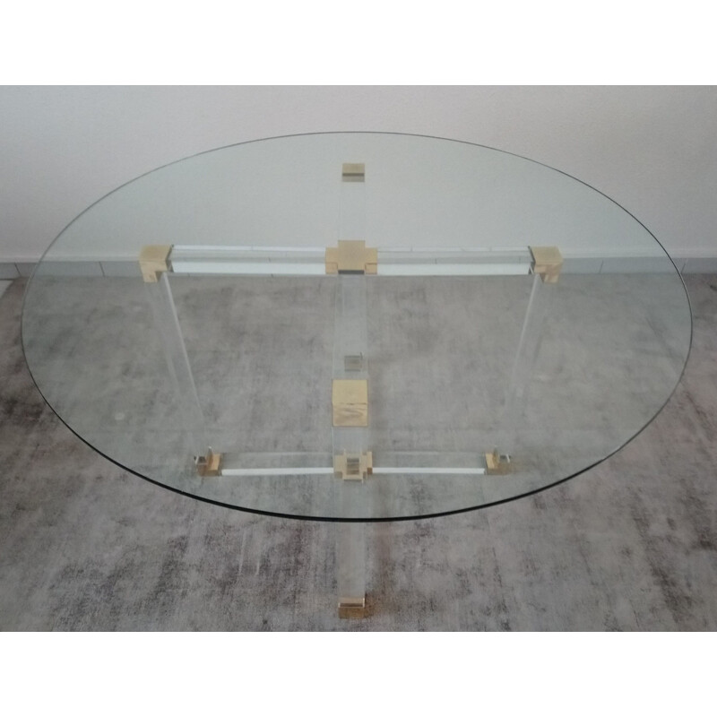 Vintage plexiglass and glass dining table for Metalarte 1970