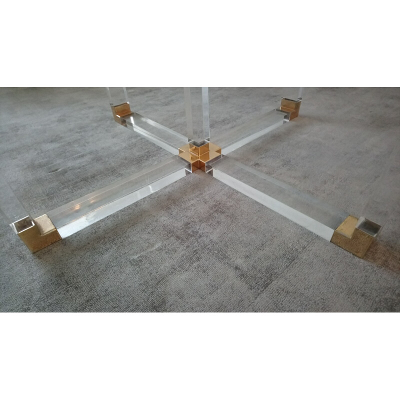 Vintage plexiglass and glass dining table for Metalarte 1970