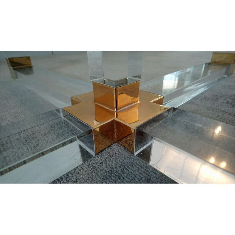 Vintage plexiglass and glass dining table for Metalarte 1970