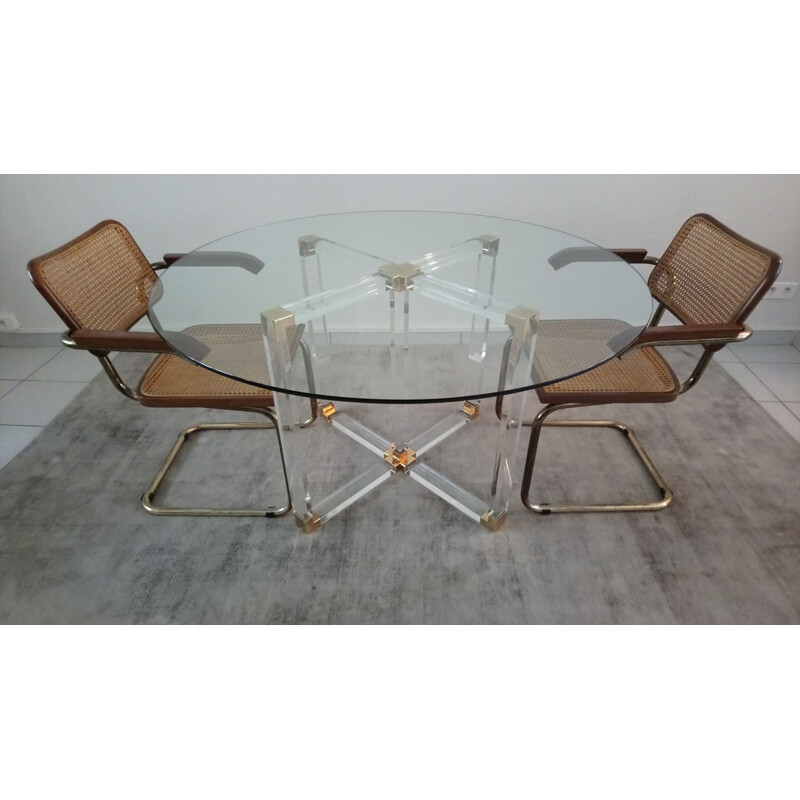Vintage plexiglass and glass dining table for Metalarte 1970