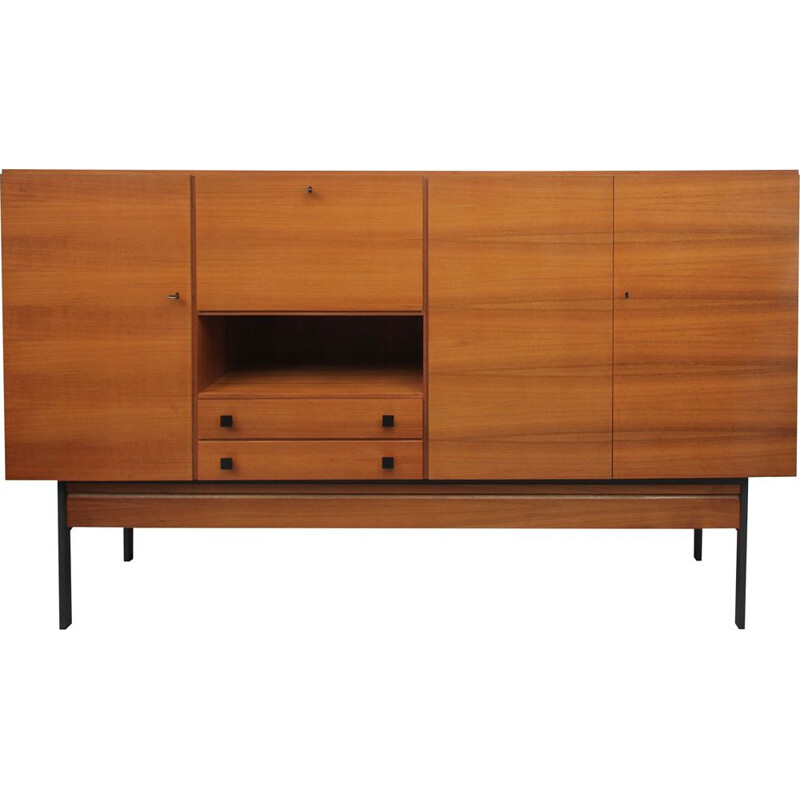 Credenza vintage in noce e metallo, Germania 1960