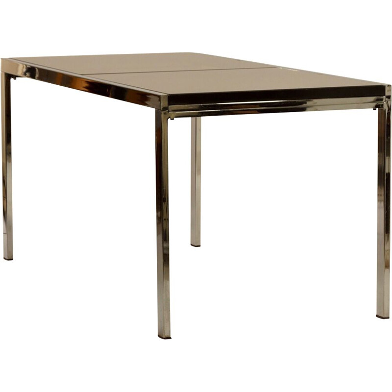Vintage extendable dining table in smoked glass by Milo Baughman