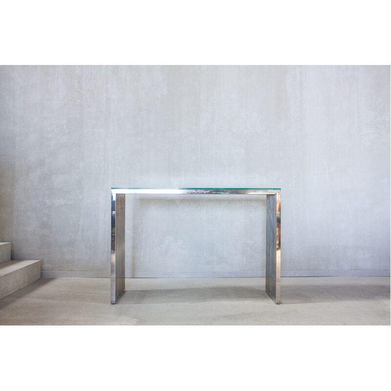 Vintage Chrome Console Table with glass table top 1970