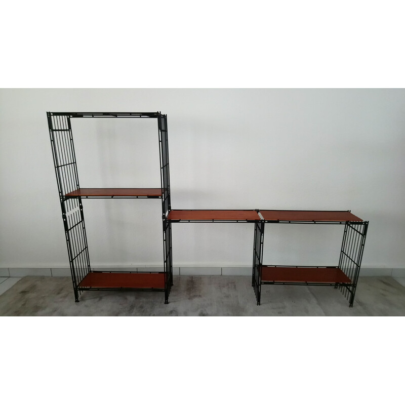 Vintage adjustable shelves with 12 elements in metal and wood