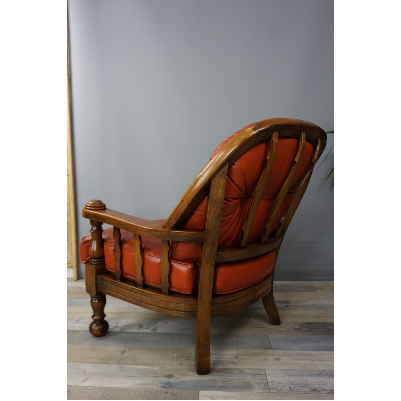 Set of 2 vintage Belgian armchairs in wood and leather