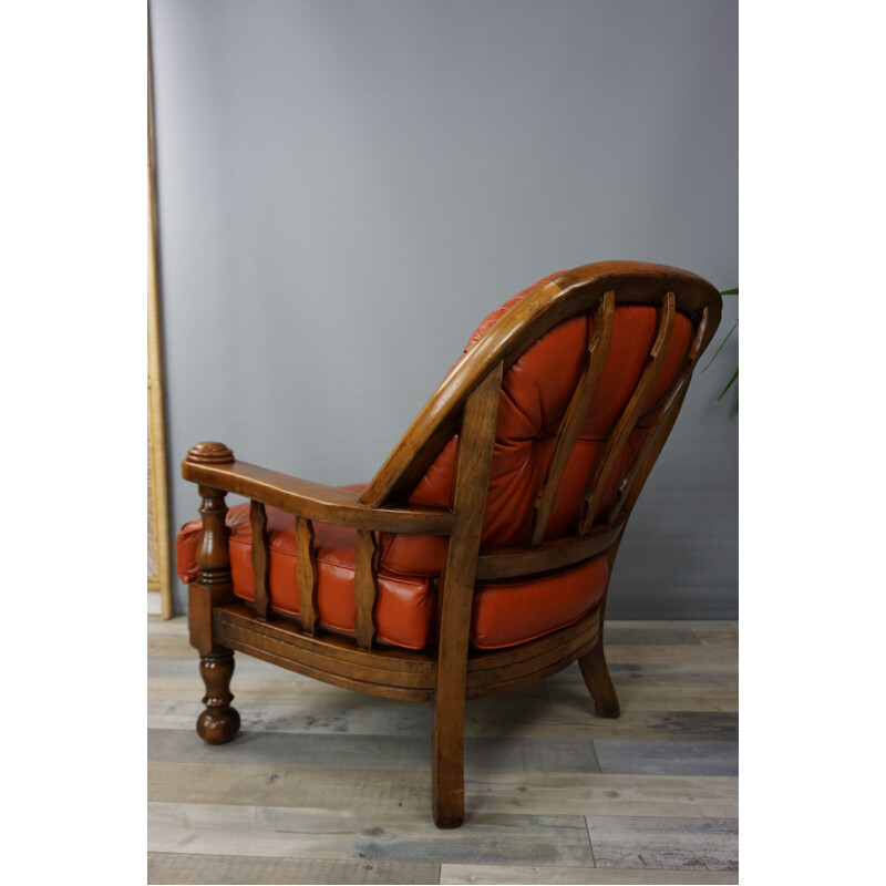 Suite de 2 fauteuils vintage belges en bois et cuir