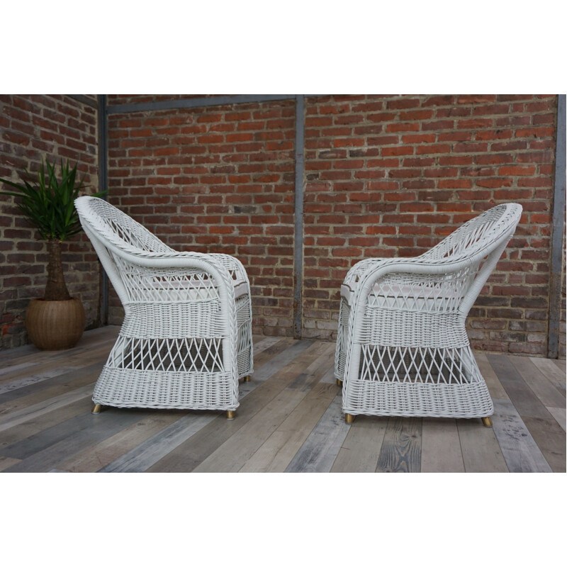 Set of 4 vintage armchairs in white lloyd loom