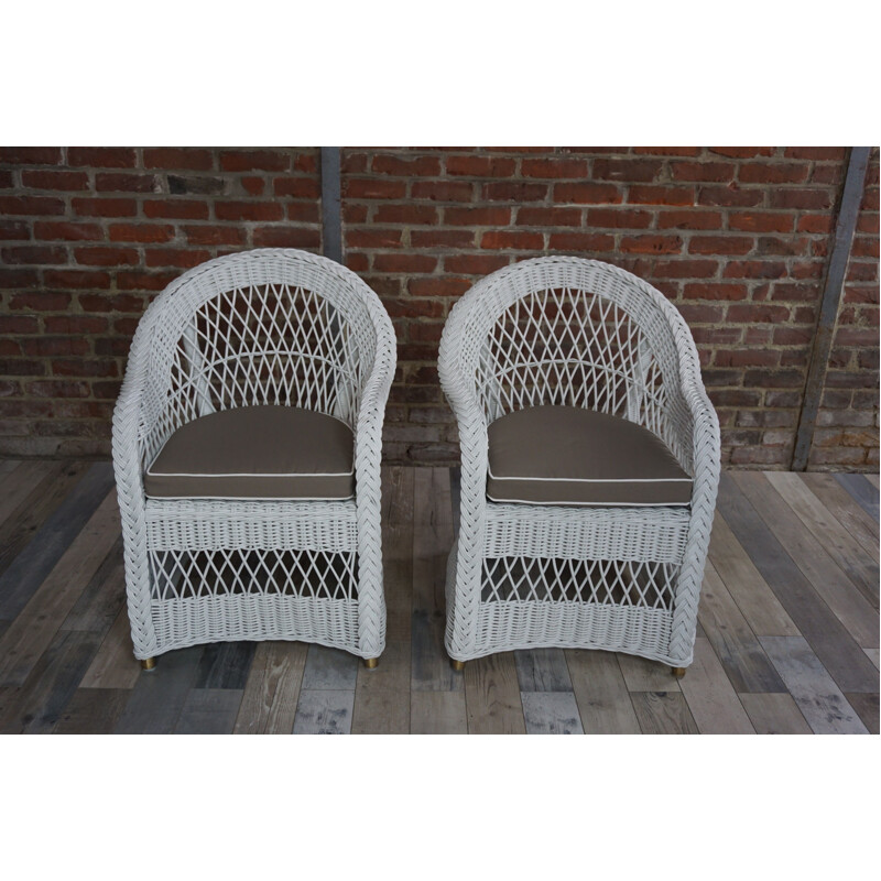 Set of 4 vintage armchairs in white lloyd loom