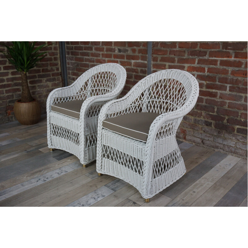 Set of 4 vintage armchairs in white lloyd loom