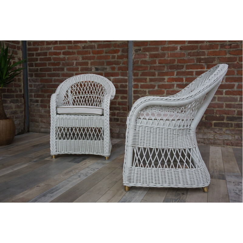 Set of 4 vintage armchairs in white lloyd loom