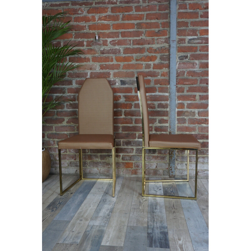 Suite de 4 chaises en laiton et cuivre Belgochrom