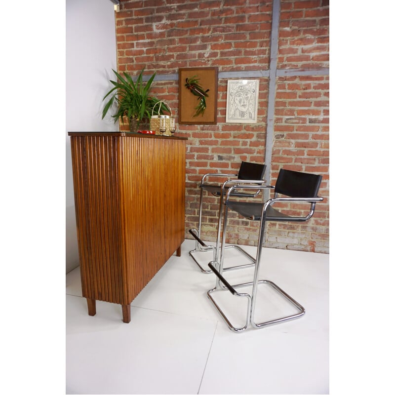 Vintage bar in wood and leather with inside mirrors