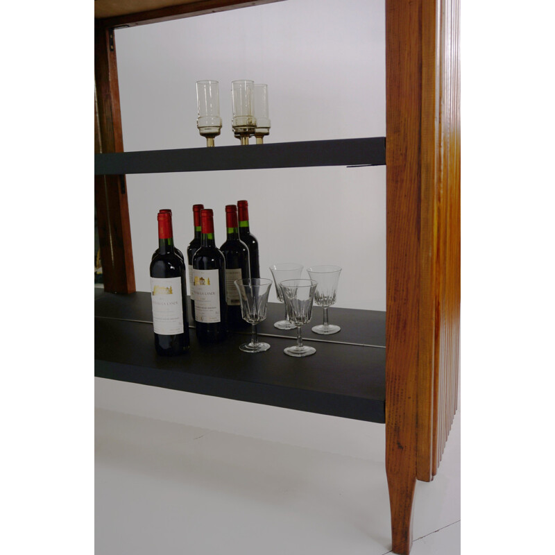 Vintage bar in wood and leather with inside mirrors