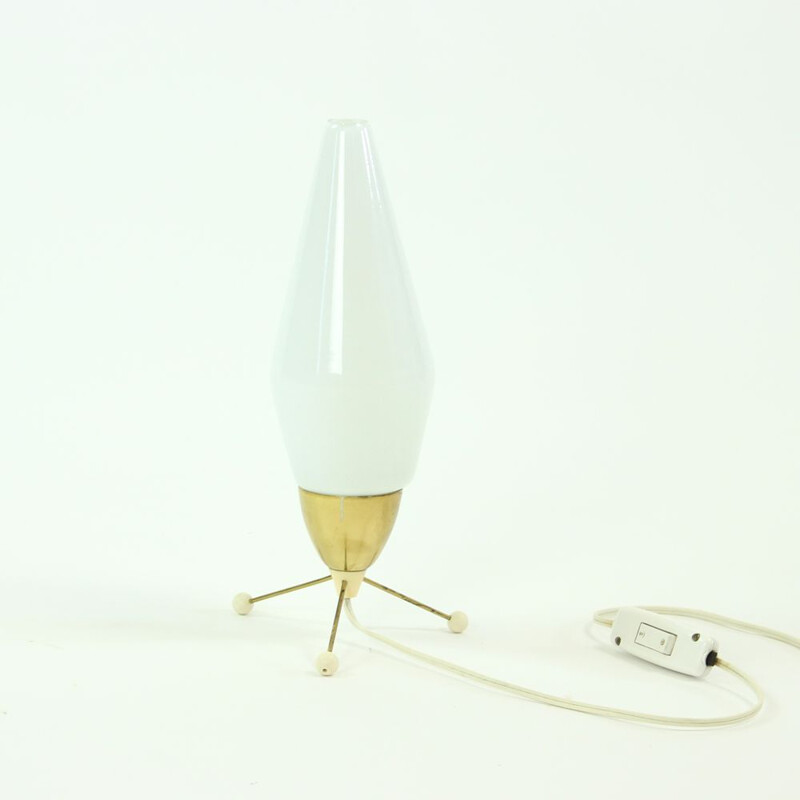 Vintage table lamp in white opaline glass and brass