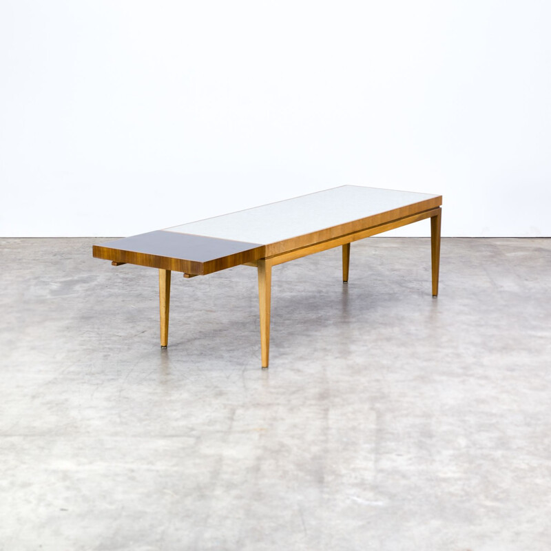 Vintage extendable coffee table in wood with ceramic tiles