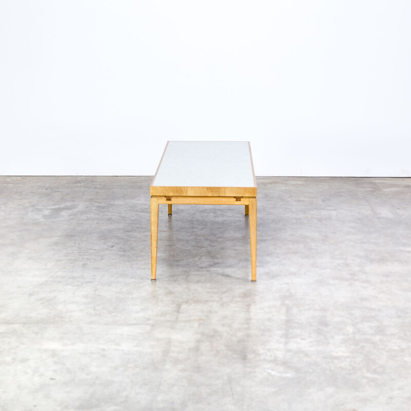 Vintage extendable coffee table in wood with ceramic tiles