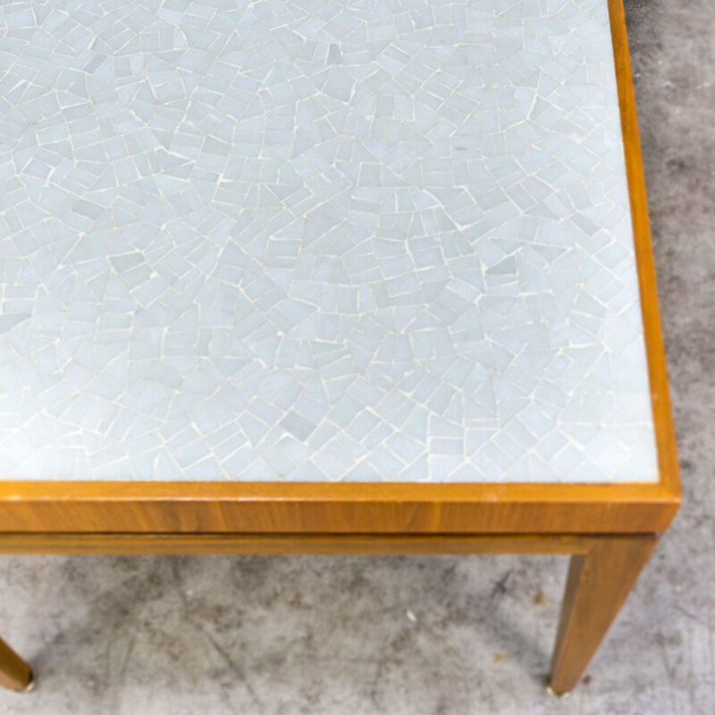 Vintage extendable coffee table in wood with ceramic tiles