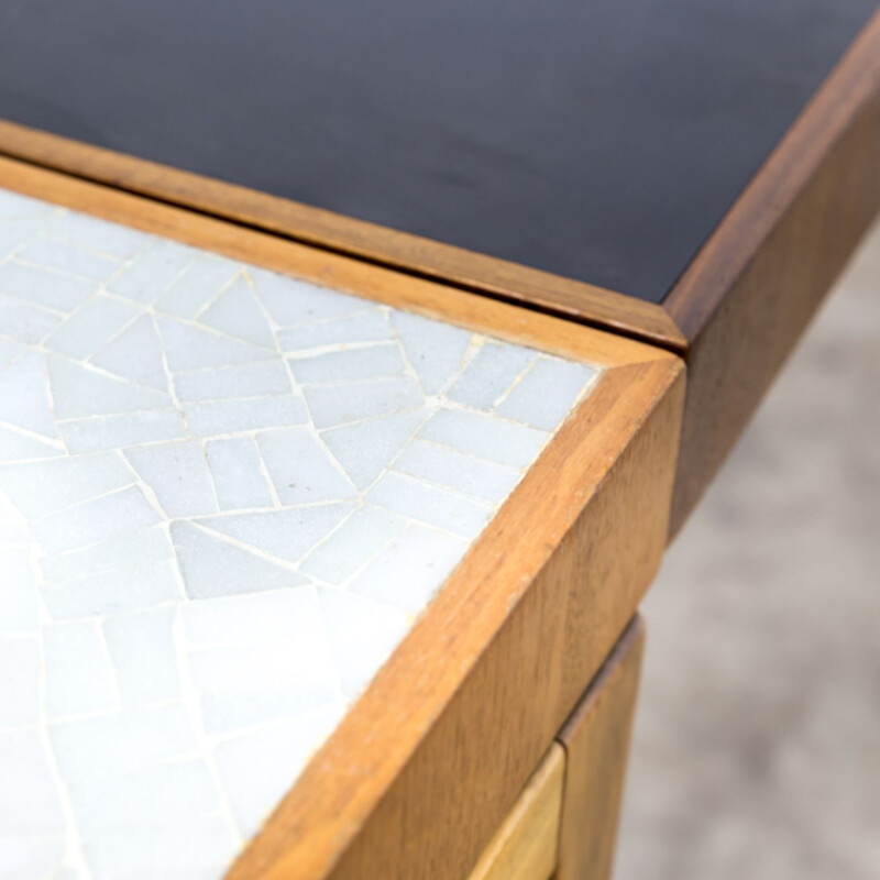 Vintage extendable coffee table in wood with ceramic tiles