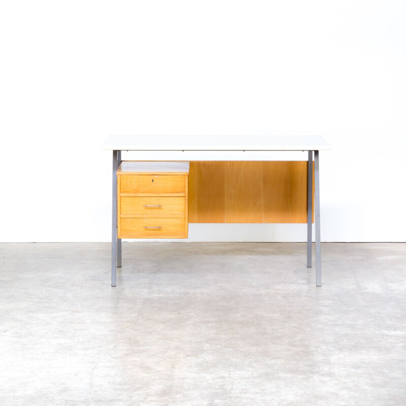 Vintage writing desk in metal and wood with formica top