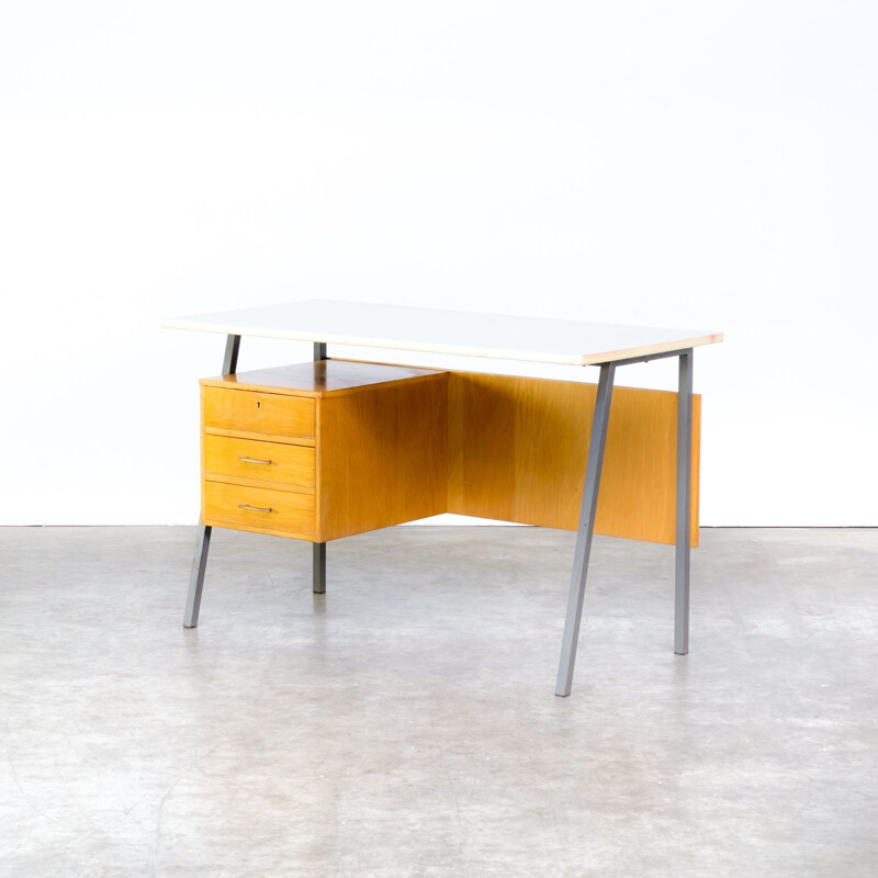 Vintage writing desk in metal and wood with formica top